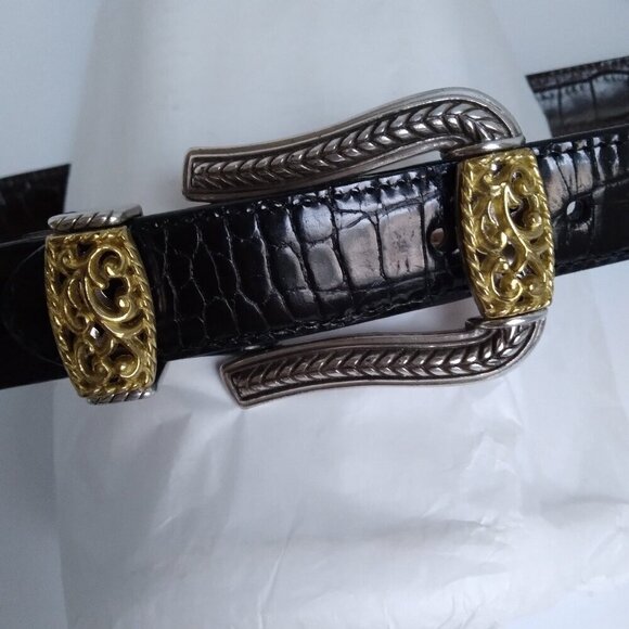 Leather Western Belt NWT Brown Reptile Print Silver Toned Hardware. Giftable! - Picture 2 of 9